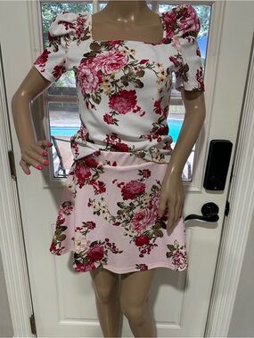 Floral Pink Two-Piece Skirt Set